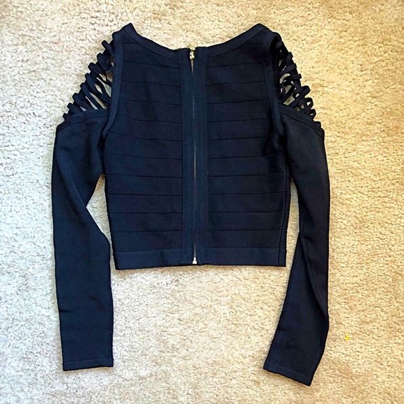 Bebe black long sleeve bandage crop top size XS - Picture 4 of 4